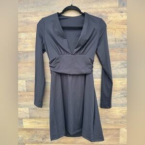 NWOT Athletic Black Long Sleeve Dress with Plunging V Neck